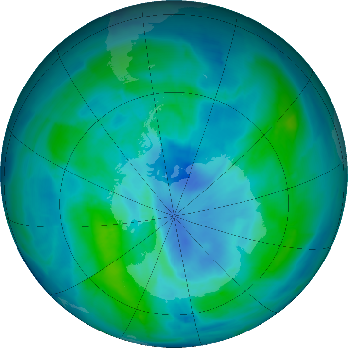 Antarctic ozone map for 14 March 2015